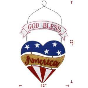 God Bless America Heart Wooden Hanging Sign