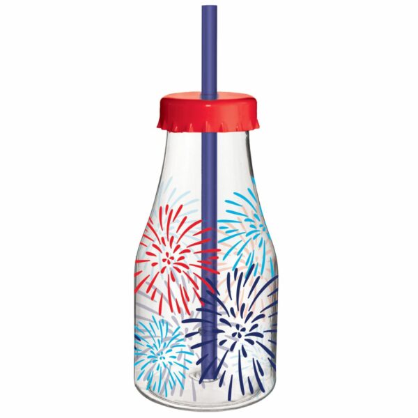 Red, White & Blue Plastic Bottle W/ Straw