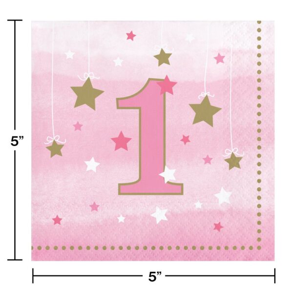 One Little Star Girl 1st Birthday Beverage Napkins 16CT