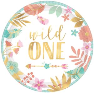 Boho Birthday Girl Wild One 7" Round Plates 8CT