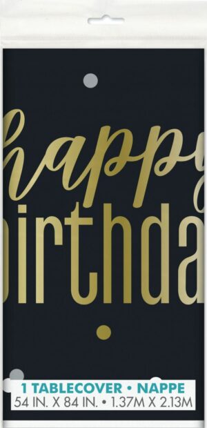 Metallic Happy Birthday Plastic Tablecover 54"x84"