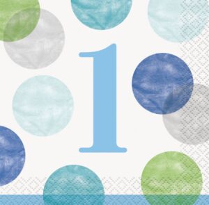 1st Birthday Blue Dots Beverage Napkins 16CT