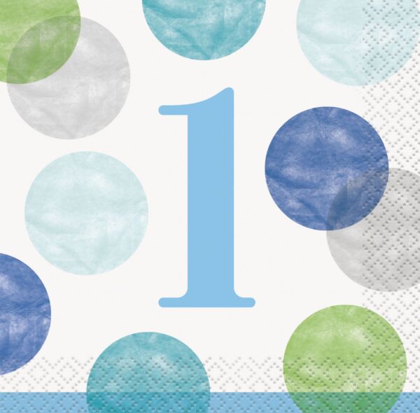 1st Birthday Blue Dots Beverage Napkins 16CT