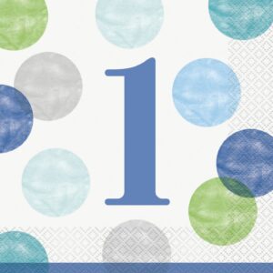 1st Birthday Blue Dots Luncheon Napkins 16CT