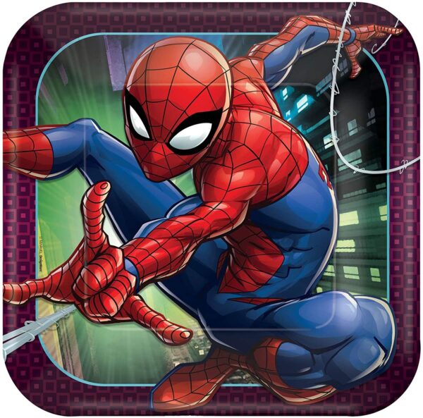 Spider-man Webbed Wonder Square 9" Plates 8CT