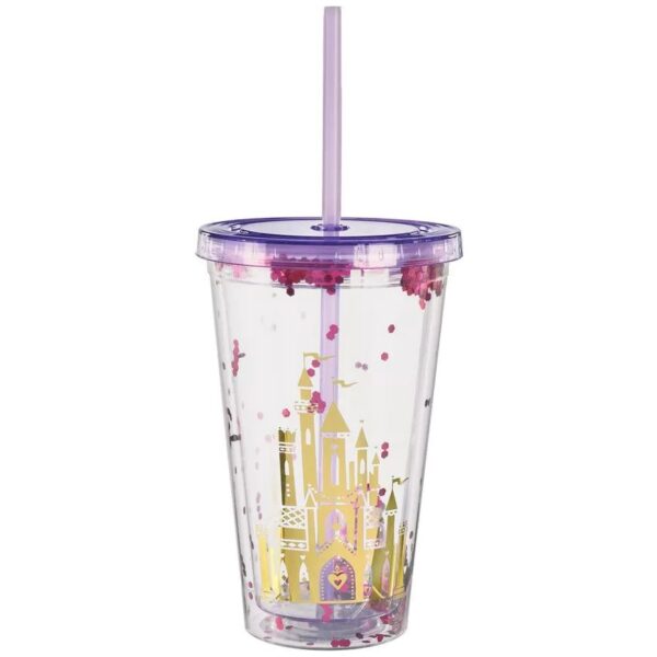 Disney Princess Glitter Confetti 12OZ Party Cup W/ Straw & Lid