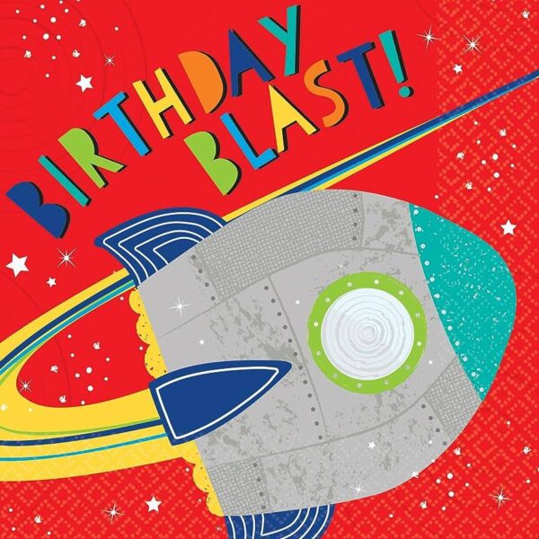 Blast Off Birthday Luncheon Napkins 16ct