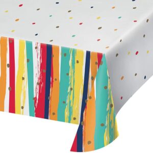Birthday Stripes Plastic Tablecover 54"x104"