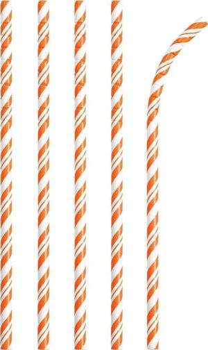 Orange/white Striped Paper Straws 24CT
