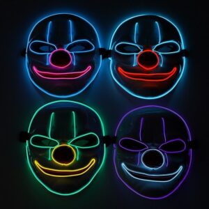 Neon Light Up Rainbow Clown Round Mask 4 Colors
