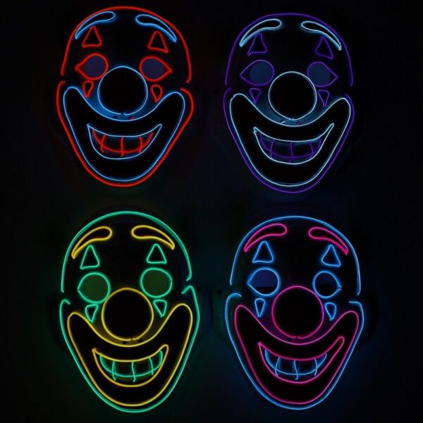 Light Up Rainbow Clown Long Mask 4 Colors