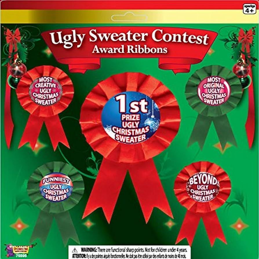 Ugly sweater sale prize ribbons