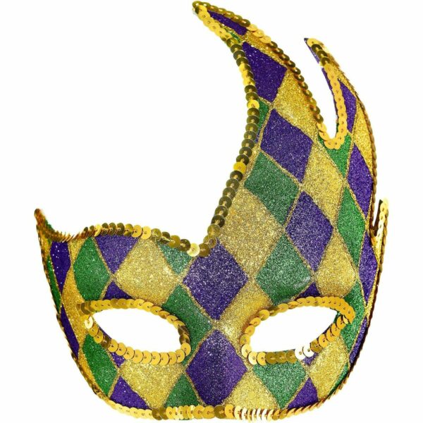 Mardi Gras Harlequin Glitter Side Mask