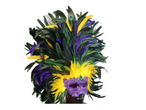 Mardi Gras Full Venetian Half Mask with Feathers