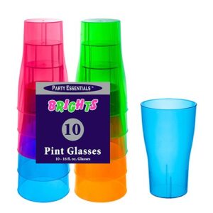 16oz Assorted Neon Plastic Pint Glasses 10CT