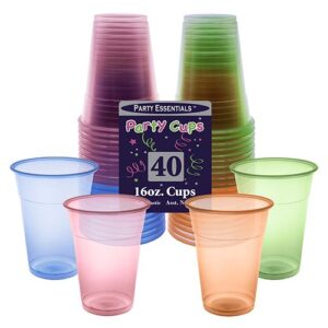 16oz Assorted Neon Soft Plastic Cups 40CT