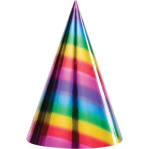 Rainbow Foil Adult Party Hats 8CT