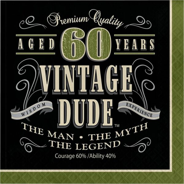 60TH Vintage Dude Lunch Napkins 16CT