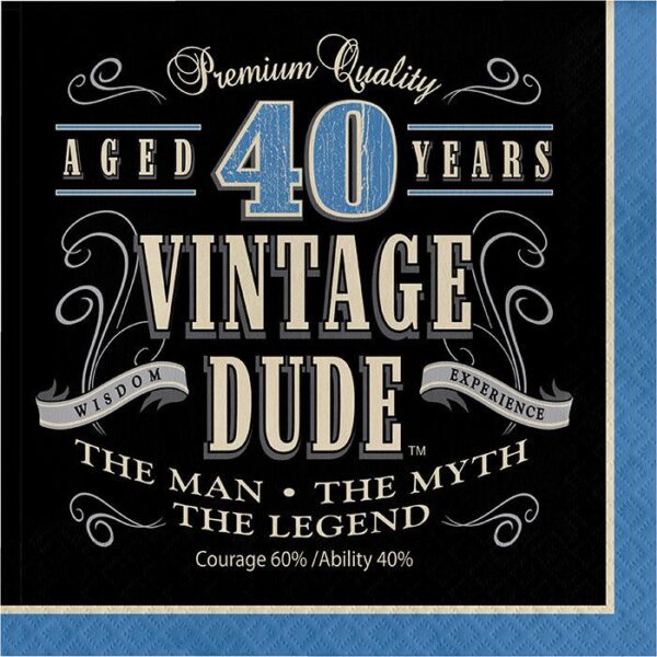 40TH Vintage Dude Lunch Napkins 16CT