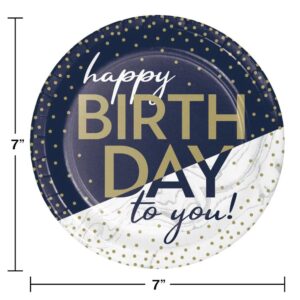 Navy & Gold Happy Birthday 7" Plates 8ct