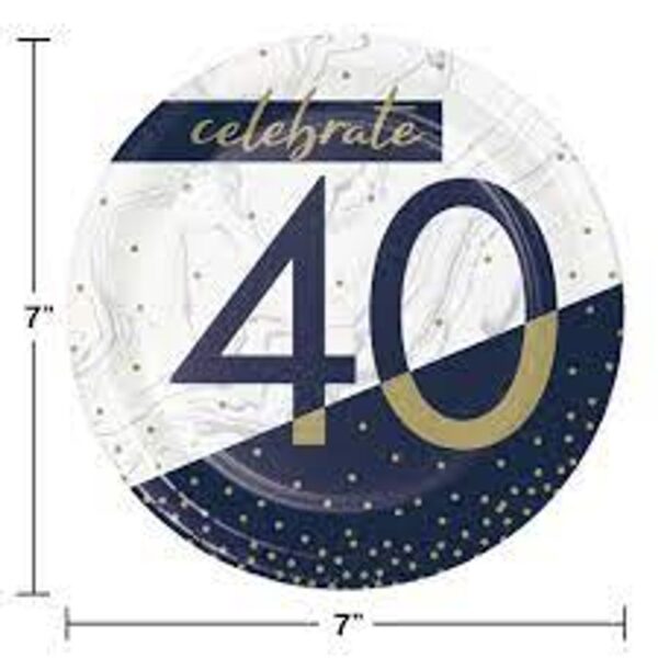"40" Milestone Navy & Gold 7" Plates 8CT