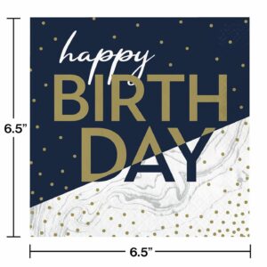 Navy & Gold Happy Birthday Lunch Napkins 16ct