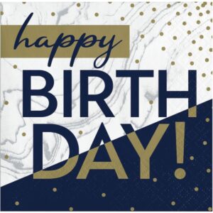 Navy & Gold Happy Birthday Beverage Napkins 16ct