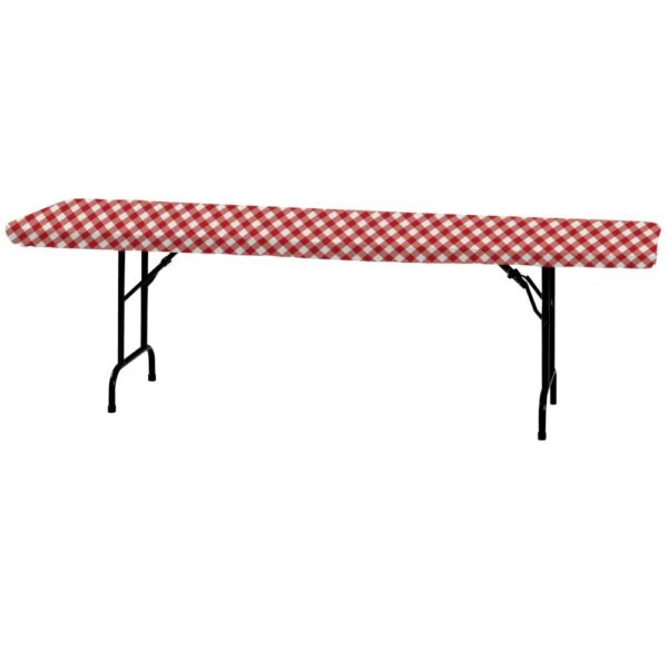 Red and White Gingham Rectangular Stay Put Plastic Tablecloth 72"x29"