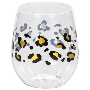 Leopard Plastic Stemless Wine Cup 14oz