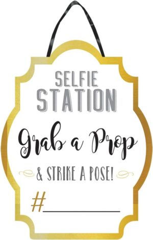 Gold & White Photo Booth Selfie Station Sign 15"x11.38"