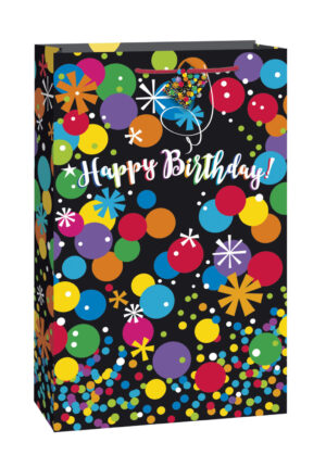XL Black Stars/Dots Happy Birthday Gift Bag