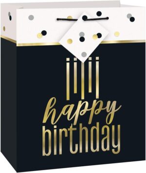 Elegant Metallic Happy Birthday Medium Gift Bag