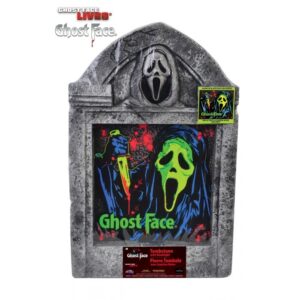 Ghost Face Lives! Light Up Black Light Responsive Tombstone 21"