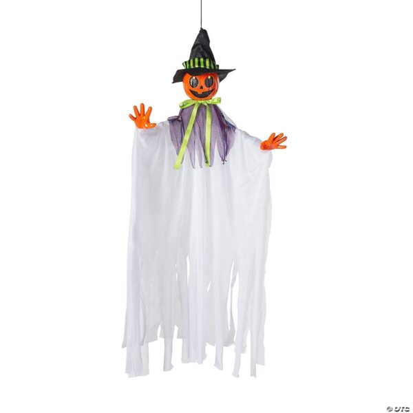 Hanging Light Up Smiling Pumpkin Ghost Decoration 4FT