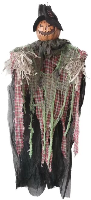 47" Hanging Plaid Pumpkin Scarecrow