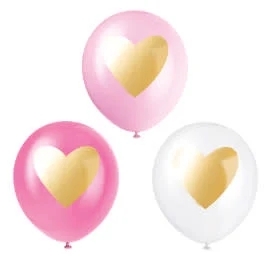12" Metallic Heart Latex Balloons 6CT