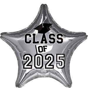 18" Class Of 2025 Silver Star Balloon