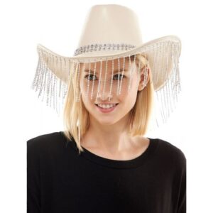 Tan Cowboy Hat w/Rhinestone Fringe