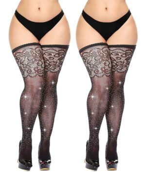 Adult Plus Size Black Stocking/Rhinestone