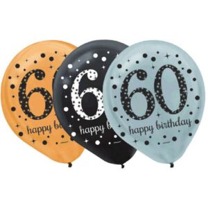 12" Assorted Sparkling Celebration 60th Birthday Latex Balloons