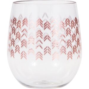 Plastic Stemless Wine Tumbler Rose Gold Chevron