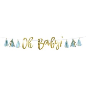 Blue And Gold Oh Baby Tassel Banner