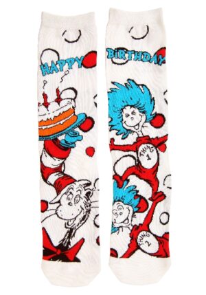 Cat In The Hat Birthday Crew Sock Adult