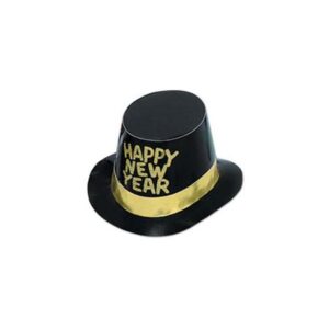 Black Plastic New Year Top Hats 25CT