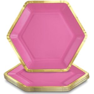 Pink w/Gold Rim Hexagon Metallic 7" Plates