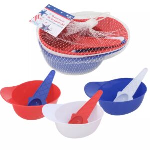 Baseball Helmet Ice Cream Bowl & Spoon 6pc Set Red/ White/ Blue