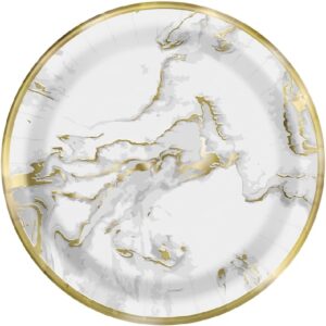 Gold Confetti Celebrate Foil Marble 9" Plates With Foil 10ct