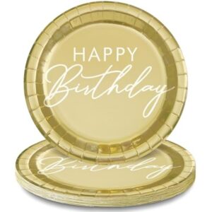 Gold Happy Birthday 9" Plates 8ct With Foil