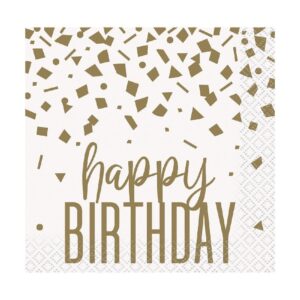 Gold Confetti Birthday Bev Napkins 16ct