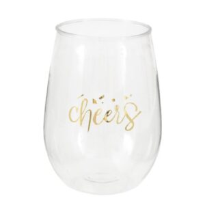 Gold Confetti Celebrate Cheers Plastic Wine Glass With Foil